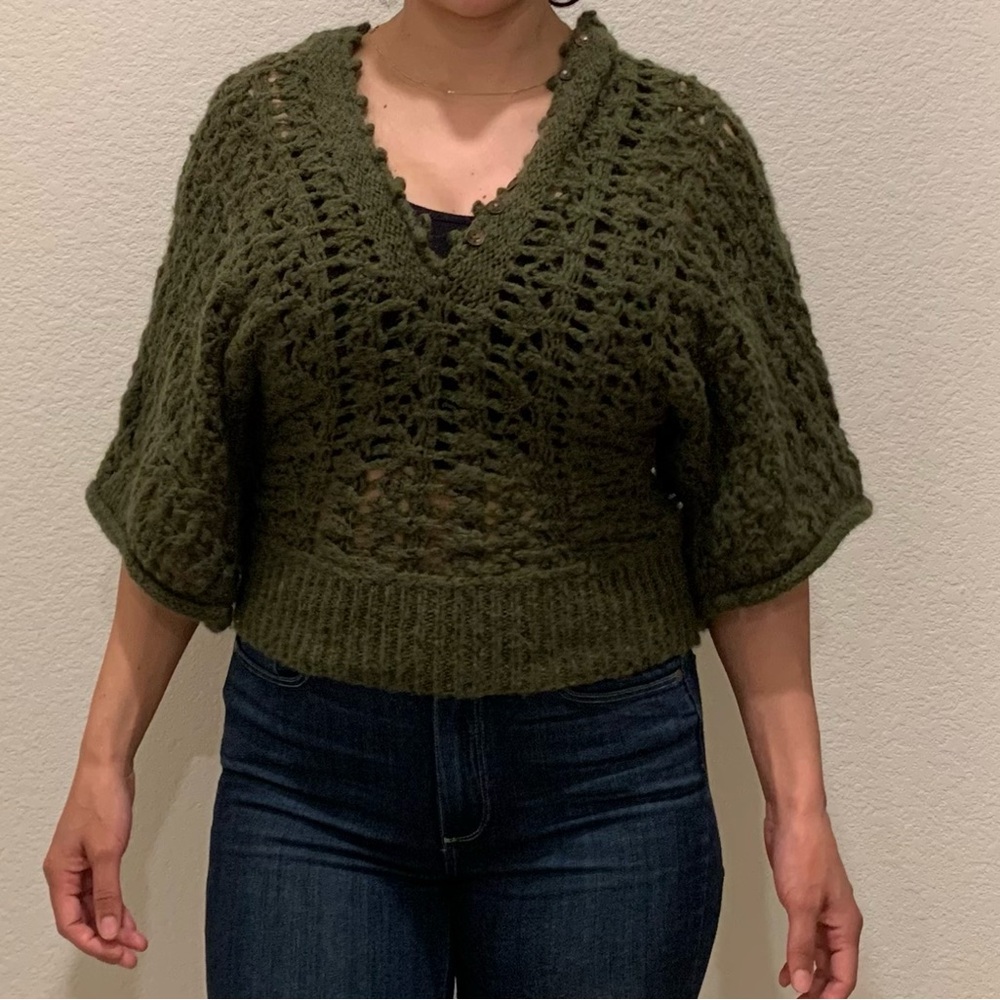Free People Dark Green Pullover Knit Hooded